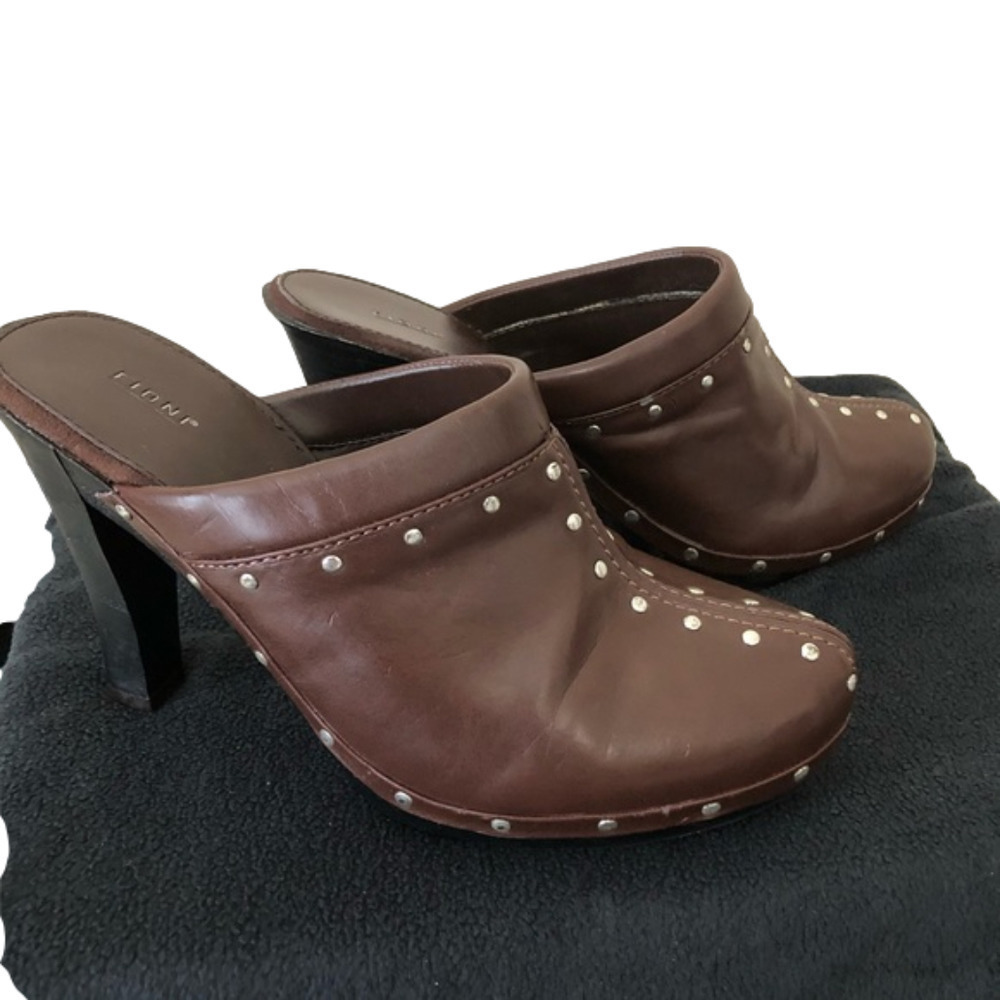 Fiona Studded Brown Vegan Leather Mules